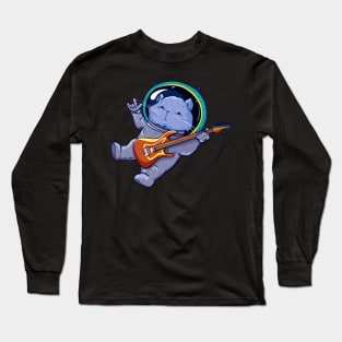 Astronaut Helmet Cat Playing Electric Guitar Space Long Sleeve T-Shirt